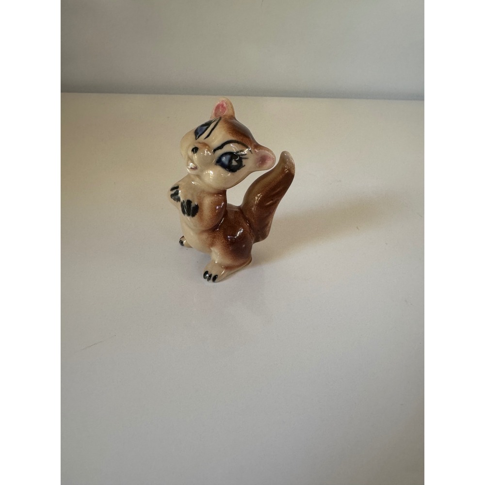 Vintage Ceramic Squirrel Figurine Big Eyes Anthropomorphic Mid Century Brown 3"